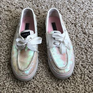 White sequin sperrys